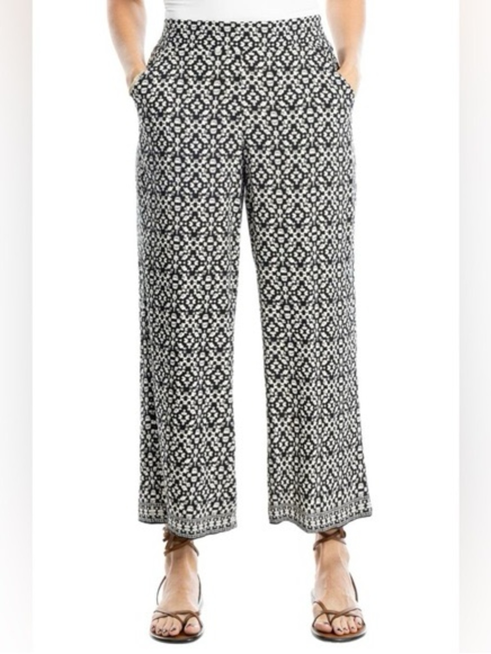 Black & White Printed Wide-Leg Pants